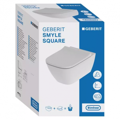 Чаша подвесного унитаза Geberit Smyle Square Rimfree (500.683.00.2), закрытая форма, микролифт 5