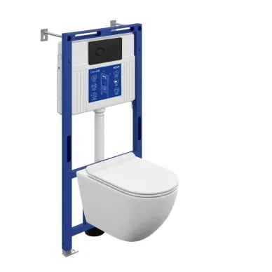 Комплект унитаз подвесной с инсталляцией Cersanit BRASKO SMART DPL EO slim 69478, кнопкой ACCENTO CIRCLE пластик черный матовый 0