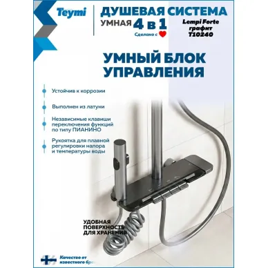 Душевая система Teymi Lempi Forte T10240 с умным смесителем, графит 2