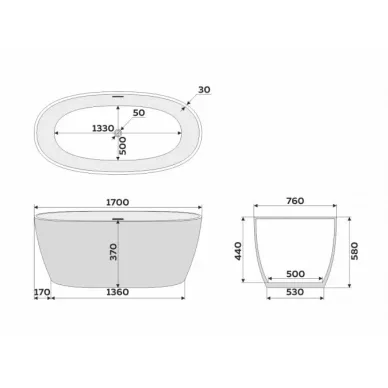 Акриловая ванна Delice Rondo (DLR440104Bu) (170х76) синяя матовая 6