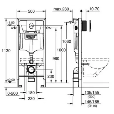 Инсталляция Grohe Rapid SL 39188001 в комплекте с унитазом безободковым с микролифт, кнопка хром 6