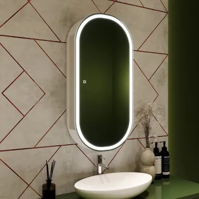 Зеркальный шкаф Art&Max Bari AM-Bar-500-1000-1D-R-DS-F-White 50x100 см с LED подсветкой, bianco matt 7
