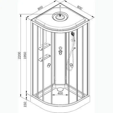 Душевая кабина DTO EM EM1580LED 80x80x220 см, с электрикой и LED подсветкой 13