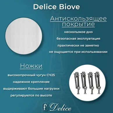Ванна чугунная Delice Biove DLR220509RB-AS 170х75 см, с антискользящим покрытием, с ручками черными матовыми 5