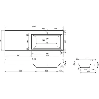 Тумба с раковиной Эстет Dallas Luxe 140 R (ФР-00002912) (правая) 3 ящика, белая 9