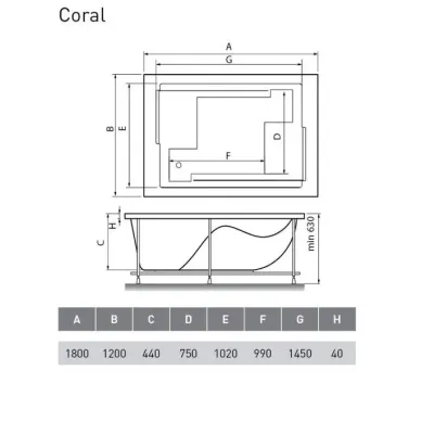 Акриловая ванна Vayer Coral (Гл000006812) 180x120 8