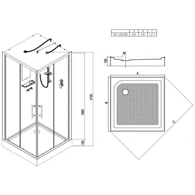 Душевая кабина Esbano C (ES-L90CKR) с крышей, LED освещение, 90x90x215 см 5