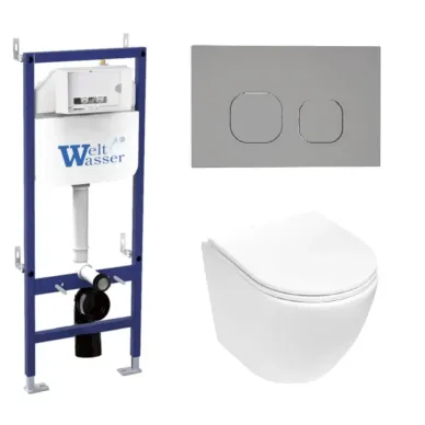 Инсталляция Welt Wasser BAMBERG 460 + MERZBACH 043 MT-WT + BAMBERG CR в комплекте с унитазом, безободковый, с сидением микролифт 0