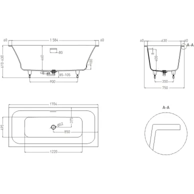 Ванна из литого мрамора Salini Orlanda Axis Kit 103313M S-Sense 170x75 см, белая матовая 5