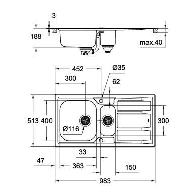 Мойка кухонная Grohe K400+ (31569SD0) 1