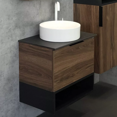 Тумба для ванной Comforty Штутгарт-60 (60x64.5x40 см), дуб тёмно-коричневый, круглая раковина 1