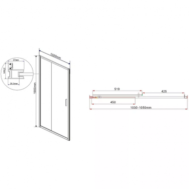 Душевая дверь Vincea Garda (VDS-1G105CH) 105х190 см, профиль хром/стекло шиншилла 1