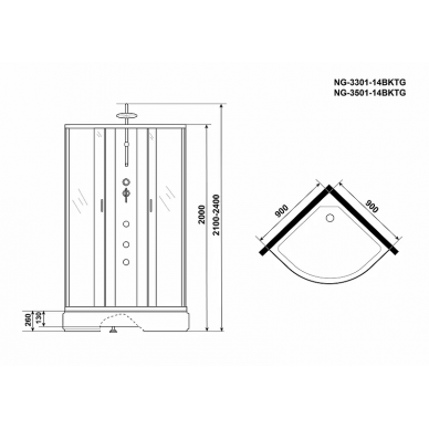 Душевая кабина Niagara Classic (NG-3301-14BKTG) 90х90х210 см, без крыши, матовое стекло, с гидромассажем 3