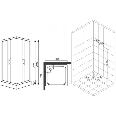 Душевой уголок Esbano ESR-8024, 90x90 см, профиль хром/стекло рифленое/поддон белый 6