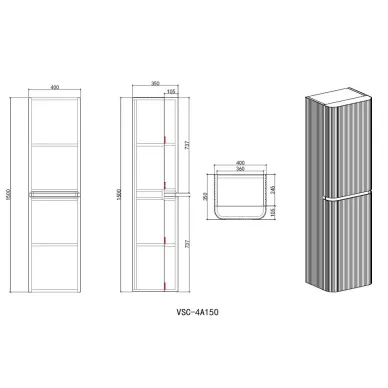 Пенал Vincea Alto VSC-4A150MG-R 41 см, подвесной, правый, светло-серый матовый 2