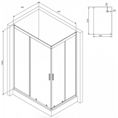 Душевой уголок Am.Pm Gem (W90G-404-120280-BT) (120х80) (профиль черный, стекло прозрачное) 7