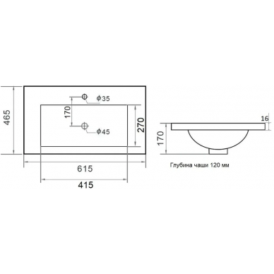 Тумба с раковиной Orange Line (Li-60Tub+Ra) (61 см) подвесная, черный матовый 5