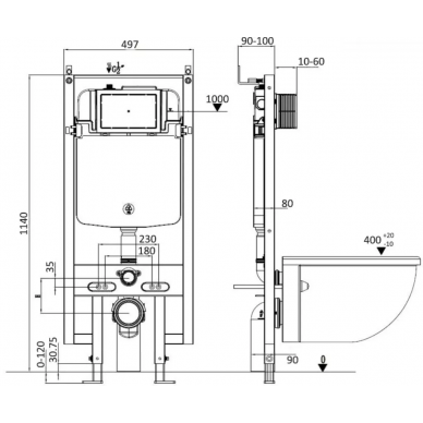 Инсталляция Welt Wasser AMBERG 497 ST + MERZBACH 004 MT-GR + AMBERG RD-WT в комплекте с унитазом, безободковый, с сидением микролифт 5