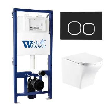 Инсталляция Welt Wasser Bamberg 525 + ODENBACH 004 GL-WT + Bamberg BL в комплекте с унитазом, безободковый, с сидением микролифт 0