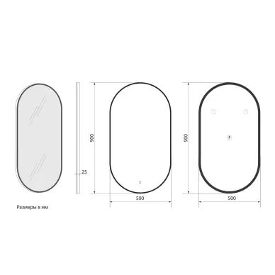 Зеркало Art&Max Torino AM-Tor-500-900-DS-F-Nero 50х90 см с LED подсветкой, чёрный 5