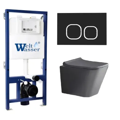 Инсталляция Welt Wasser BAMBERG 525 + GELBACH 041 MT-GR +Bamberg BL в комплекте с унитазом, безободковый, с сидением микролифт 0