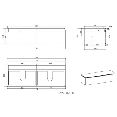 Тумба для ванной Vincea Luxe VMC-4LX140WN 139x52 см, подвесная, натуральный орех 10