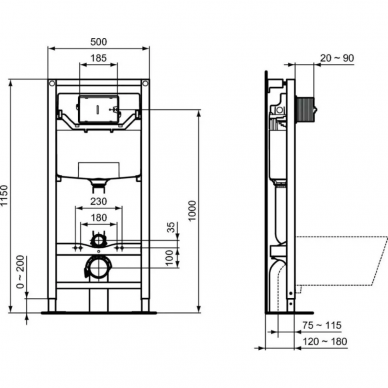 Инсталляция Ideal Standard Prosys I.Life (IP001401) безободковый, микролифт, пневматическая кнопка хром 11