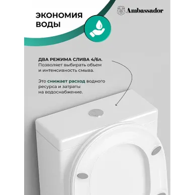 Унитаз напольный Ambassador Ritz 237K19001RS безободковый, тонкое сиденье микролифт 6