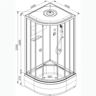 Душевая кабина DTO D D271SEL 100x100x220 см, с электрикой 9