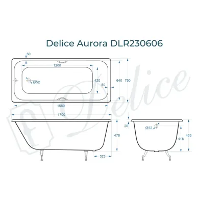 Ванна чугунная Delice Aurora DLR230606 170х75 см, без антискользящего покрытия 7
