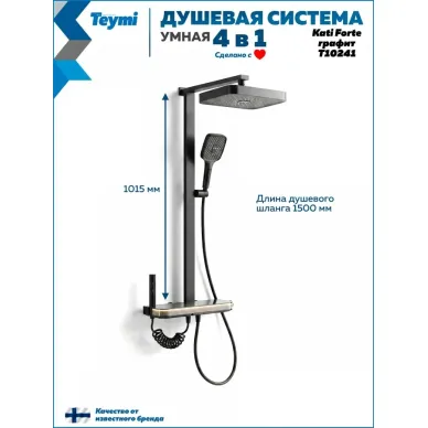 Душевая система Teymi Kati Forte T10241 с умным смесителем, графит 13