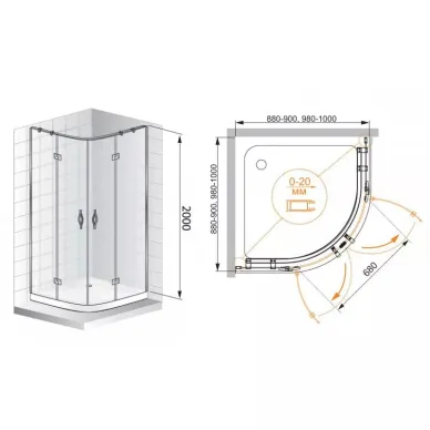 Душевой уголок Cezares Bergamo R2 (100x100) прозрачное стекло 2