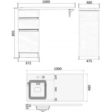 Тумба с раковиной Orange Sistema (ST-40TUW+RAL) (100 см) (чаша слева), белый 5