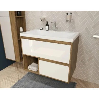 Тумба с раковиной Эстет Monaco Wood 100 (ФР-00010677) (подвесная) 2 ящика, белый/дуб рустикальный 5