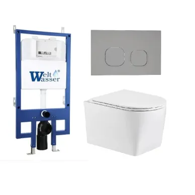 Инсталляция Welt Wasser Bamberg 545 + NESENBACH 004 GL-WT + Bamberg CR в комплекте с унитазом, безободковый, с сидением микролифт 0