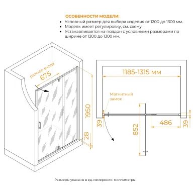 Душевая дверь RGW Passage PA-008B 350800813-24 120x195 см, профиль чёрный/стекло матовое 5