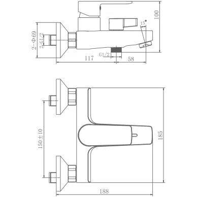 Смеситель для ванны Haiba HB60719-3 оружейная сталь 6