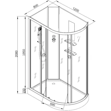 Душевая кабина DTO EM EM1512LNLED+GM 120x80x208 см, левая, без крыши, с гидромассажем и LED подсветкой 7