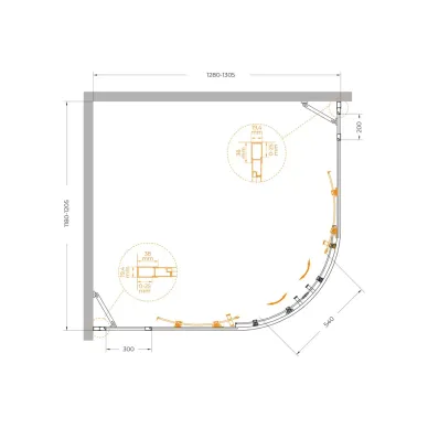 Душевой уголок Cezares Molveno MOLVENO-RH-22-130/120-C-BORO-IV 130x120 профиль брашированное золото/стекло прозрачное 5