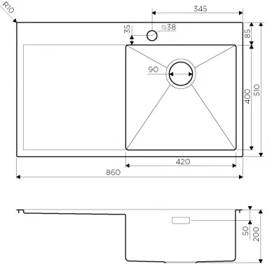 Мойка кухонная Omoikiri Akisame 86-IN-R (4993763) нержавеющая сталь 2