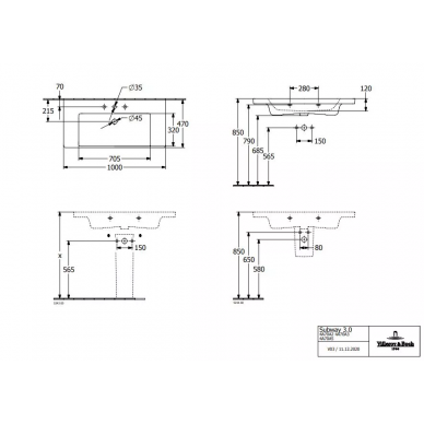 Раковина Villeroy & Boch Subway 3.0 (4A70A501) (100 см) Альпийский белый 7