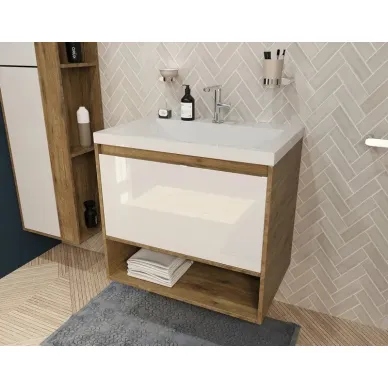 Тумба с раковиной Эстет Monaco Wood 70 (ФР-00010679) (подвесная) 1 ящик, белый/дуб рустикальный 5