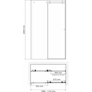 Душевая дверь Wasserkraft Vils 56R (56R13) 110 см, профиль серебро/стекло прозрачное 7