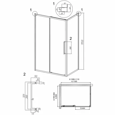 Душевой уголок Grossman Cosmo 110x80х195 см, стекло прозрачное/профиль графит сатин 5