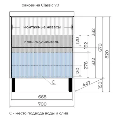 Тумба для ванной Style Line Стокгольм ЛС-00002334 напольная, 70 см, белый рифленый софт 5