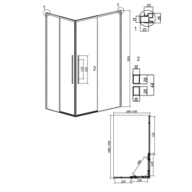 Душевой уголок Grossman Galaxy 120х70х195 см, стекло тонированное/профиль чёрный 8