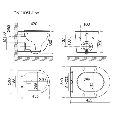 Унитаз подвесной Ceramicanova Alba CN11005T торнадо 3.0, с сиденьем микролифт 6