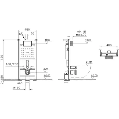 Инсталляция с подвесным унитазом Vitra Integra Square (9856B003-7207) (кнопка хром глянцевый) микролифт 9