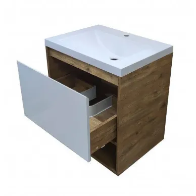Тумба с раковиной Эстет Monaco Wood 60 (ФР-00010681) (подвесная) 1 ящик, белый/дуб рустикальный 5