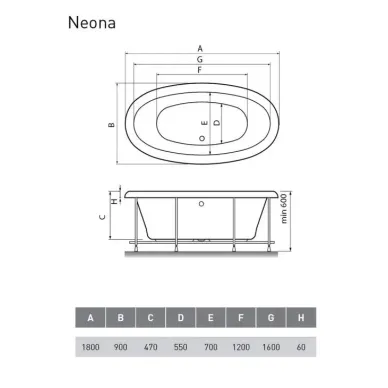 Акриловая ванна Relisan Neona (Гл000000548) 180x90 7